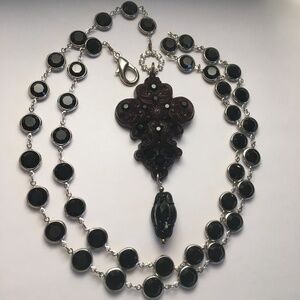 Black Crystal Silver Chain Necklace with Tarina Tarantino Pendant